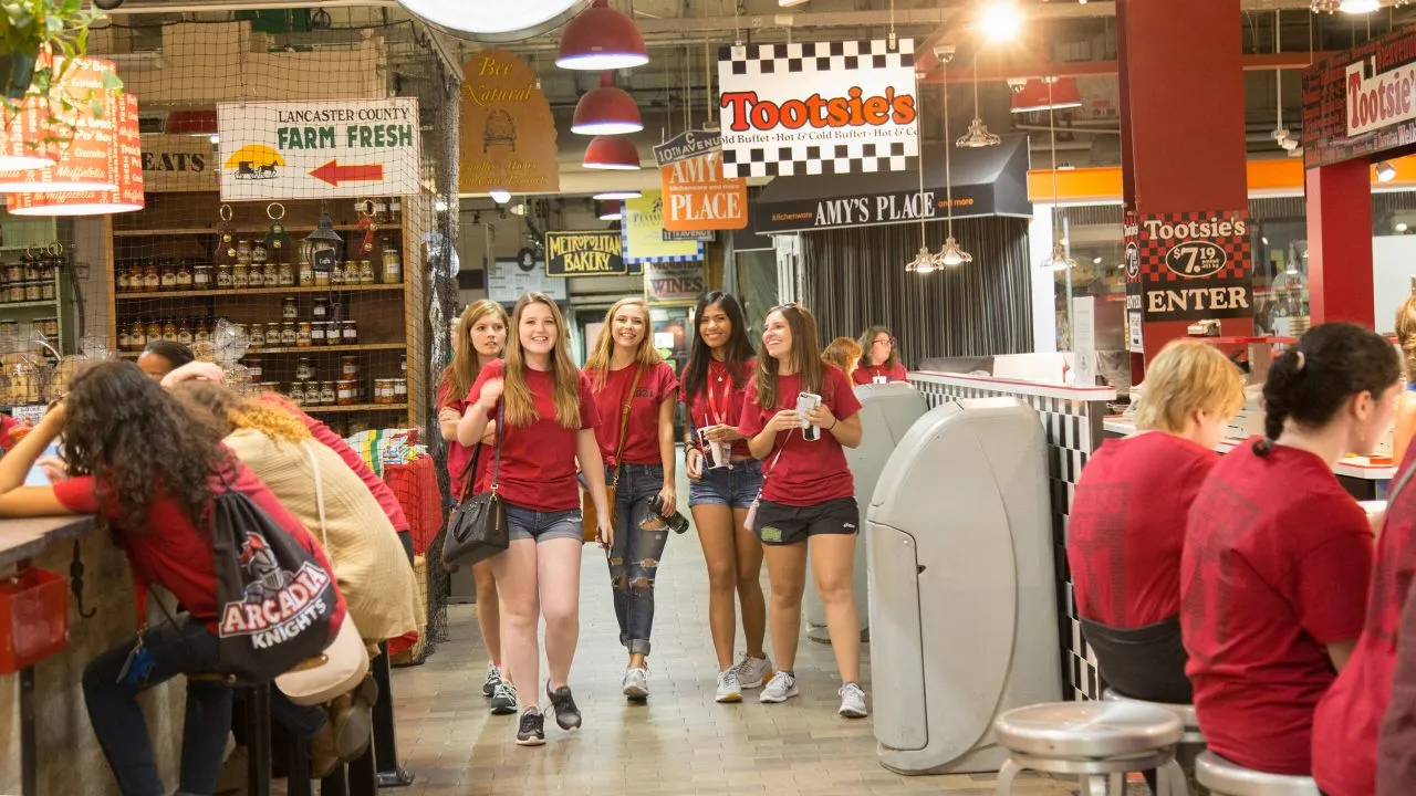 Students check out the food scene at the Reading Terminal in Philadelphia.