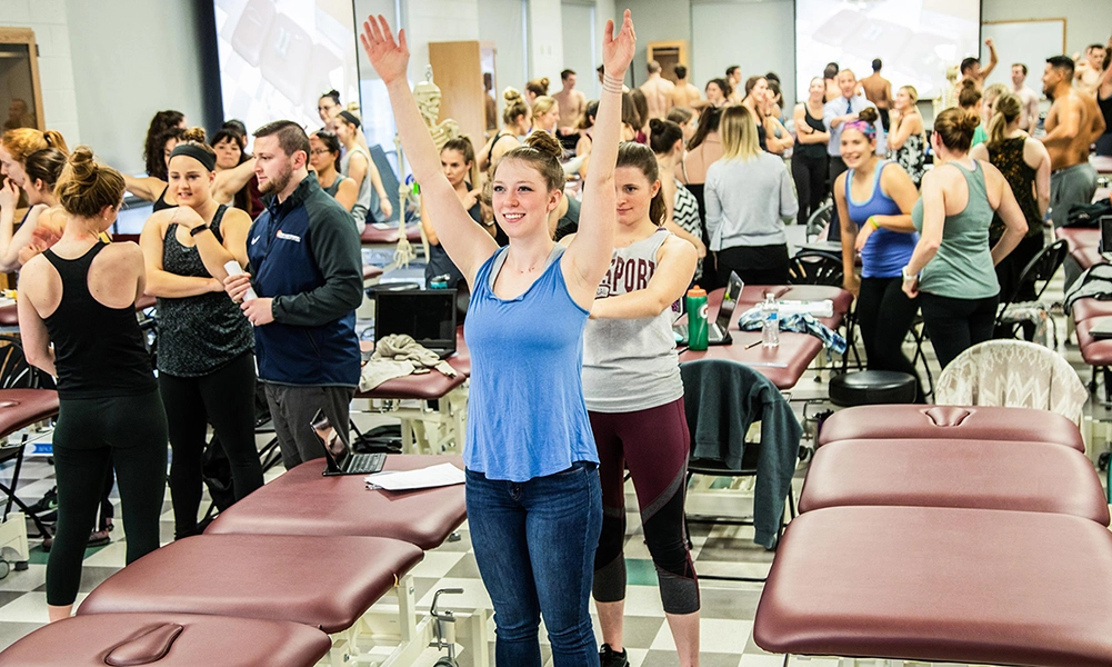 A physical therapy classroom filled with students