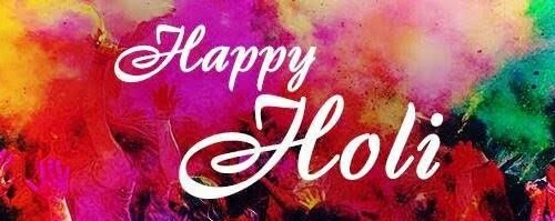 An image of colorful dust with a text overlay that reads "Happy Holi"