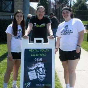 Abbey Finkell, Danielle Duffy, and Jackie Skalski at the April 2022 Mental Health Awareness game.