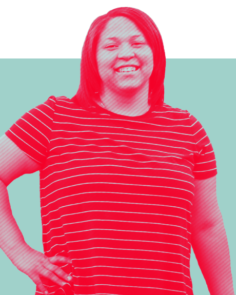 Duotone portrait of Lashanna Bryant in green and red