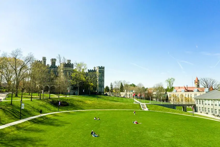 Wide view of Arcadia Campus including Grey Towers Castle