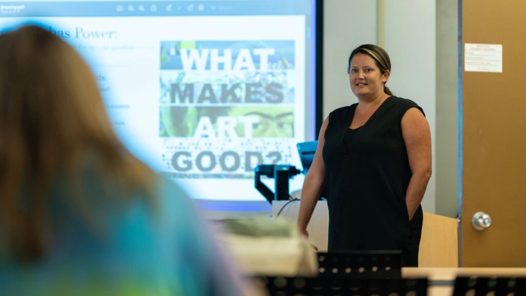 Prof. Megan Elliott teaches an art education class.