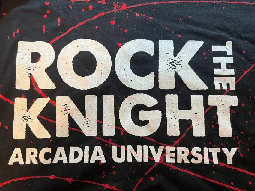 "Rock the Knight" printed on black tee shirt