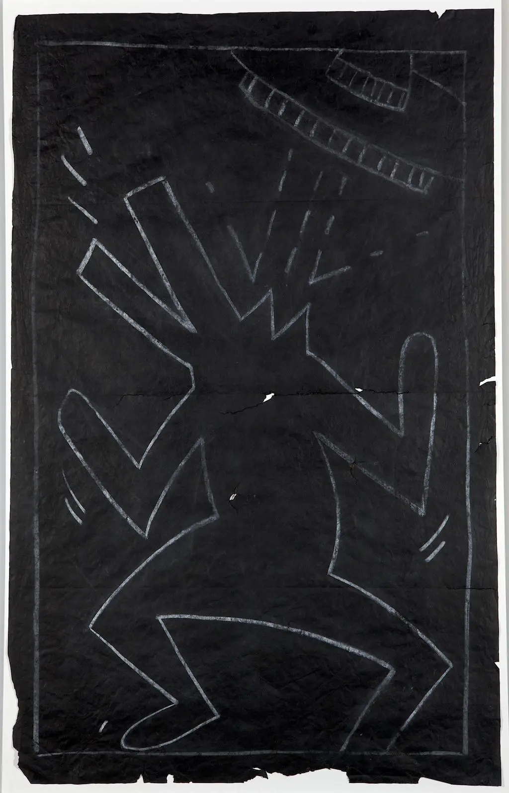 Untitled (UFO and dog), ca. 1980 - 1983 chalk on black paper, 48.75” x 32” Collection of Justin Warsh Keith Haring artwork © Keith Haring Foundation. Photo credit: Aaron Igler, Greenhouse Media.
