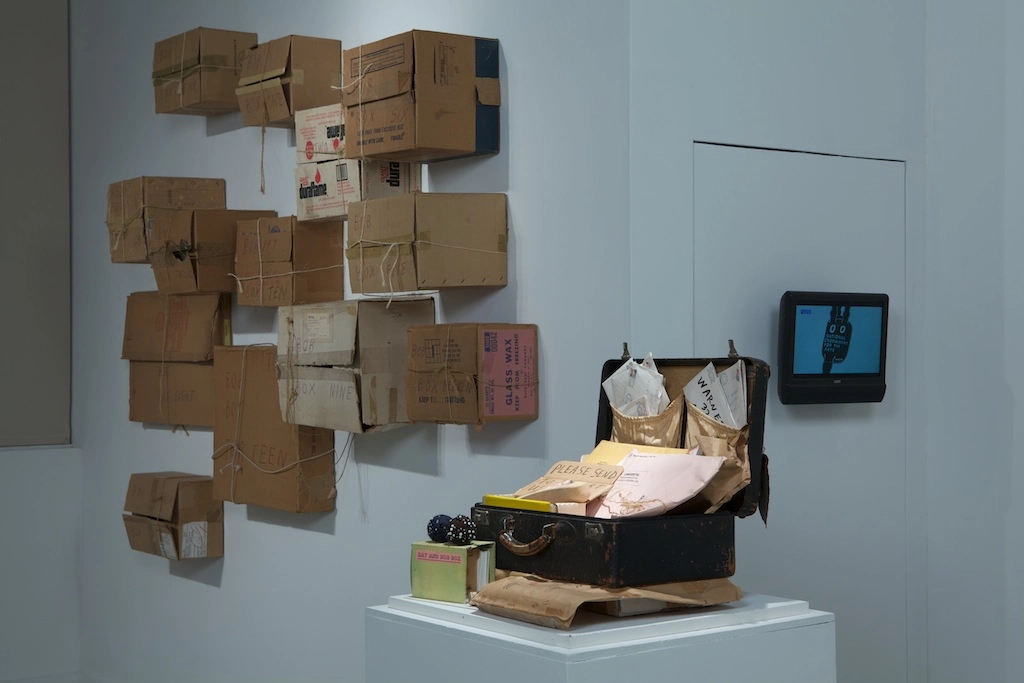 Instllation view, "Tables of Contents: Ray Johnson Bob Box Archive," 2011, Spruance Gallery, photo: Arcadia Exhibitions
