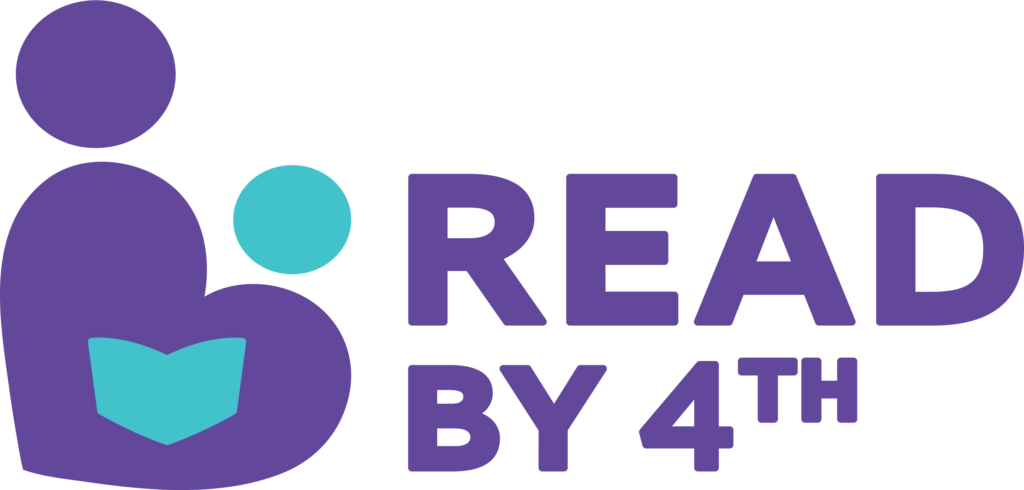 A purple and blue logo for Read by 4th
