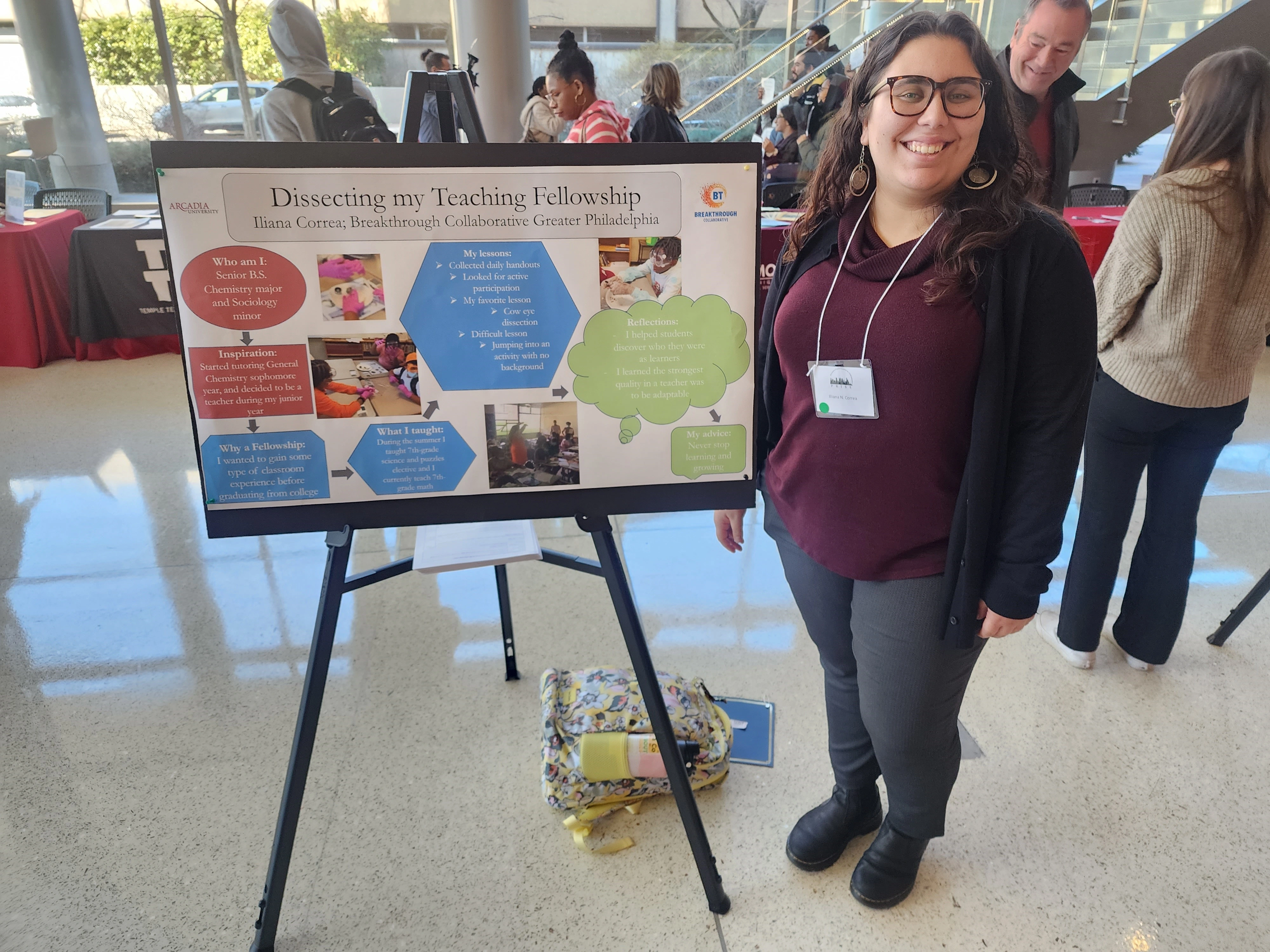 Iliana Correa presents a poster after winning a Student STEM Educator Recognition Prize from the Philadelphia Regional Institute for STEM Educators