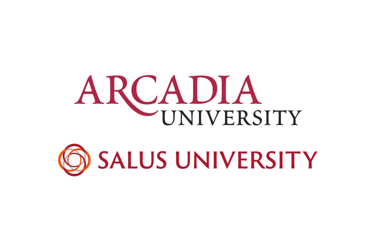 Arcadia University and Salus University logo lockup