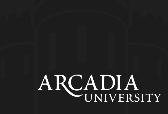 Arcadia University logo on a dark gray background.