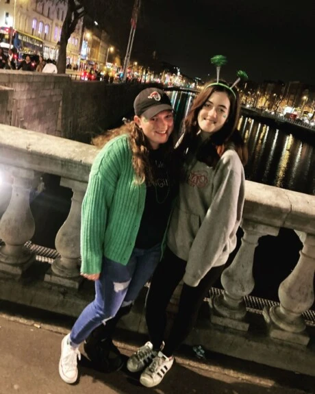 two students celebrating St Patrick's Day in Ireland