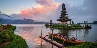 Bali, temple, water and boat