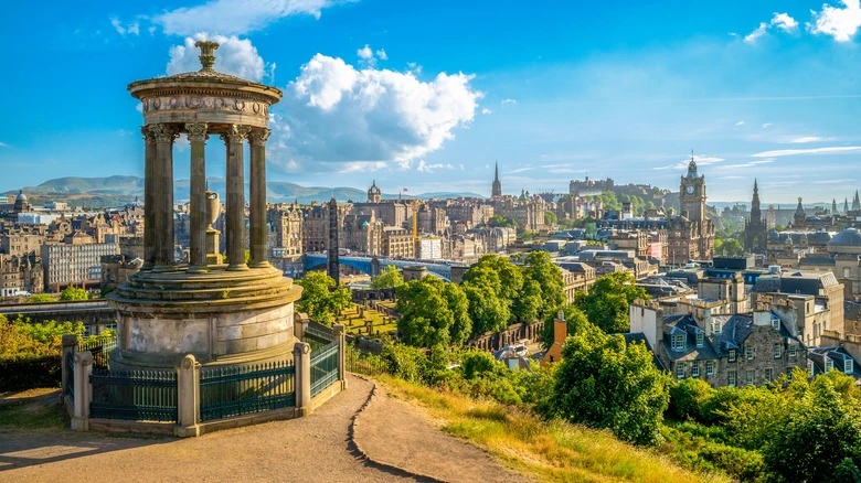 picture of Edinburgh from Calton Hill, a hill with a view of the city.