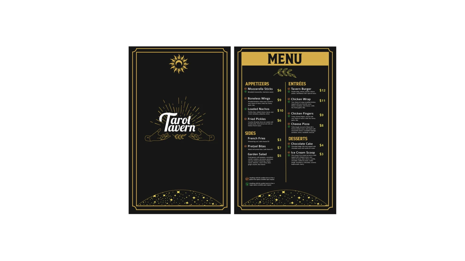A food menu from the Tarot Tavern by Perri Schlosser '22.
