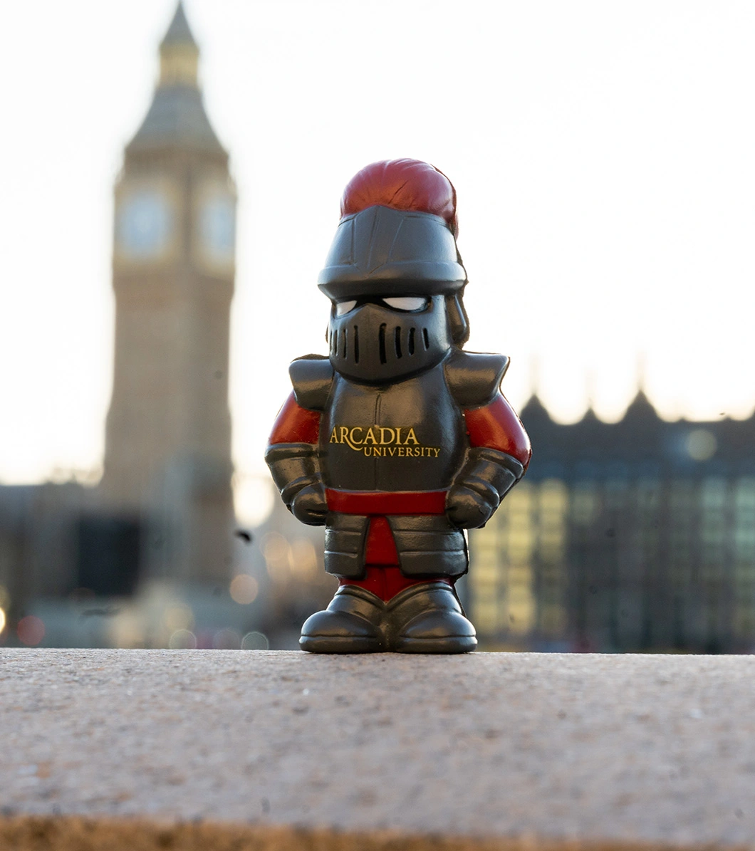 A small version, a toy of Archie in London by the Tower of London.