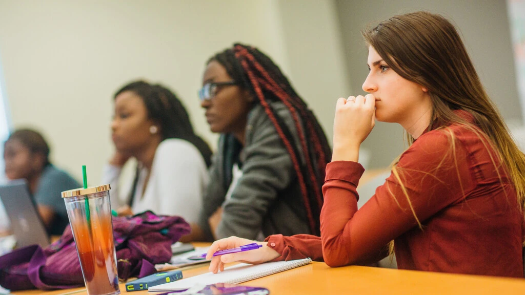 Students listen closely during a Pan-African Studies lecture at Arcadia.