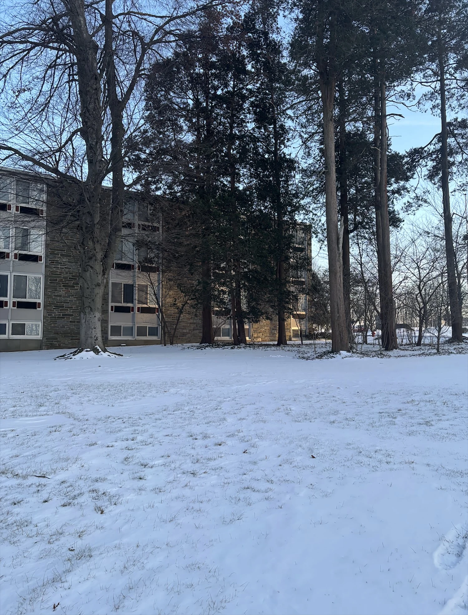 Kistler Hall in the snow.