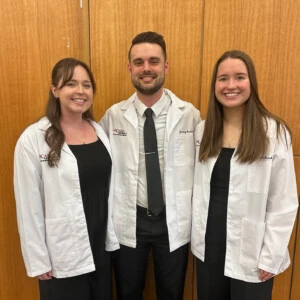 From left to right, Alayna Mahon ’25DPT, Zac Runkle ’23, ’25DPT, and Tessa Bocock ’25DPT.