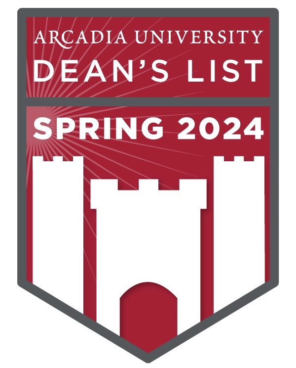 The badge for Arcadia University's Spring 2024 Dean's List.