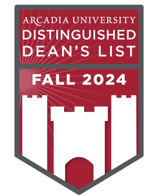The badge for Arcadia University's Fall 2024 Distinguished Dean's List.