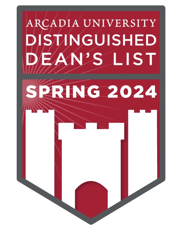 The badge for Arcadia University's Spring 2024 Distinguished Dean's List.