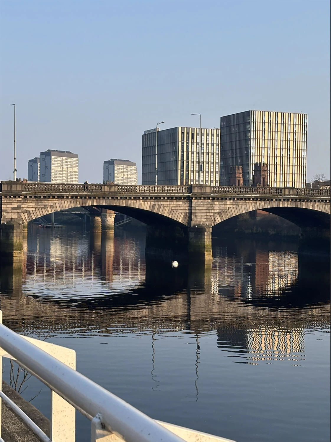 A bridge with buildings behind it in Scotland.