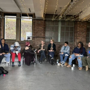 The Glasgow Preview class sitting with the artists.